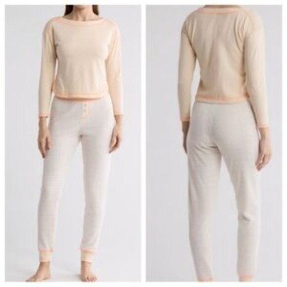 NEW FREE PEOPLE 2pc Chill Evening Pajamas Set  in Ivory Combo or women 1125 3s2 - Picture 1 of 5